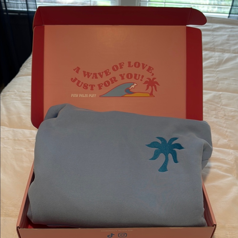 Blue PINK PALM PUFF Sweatshirt